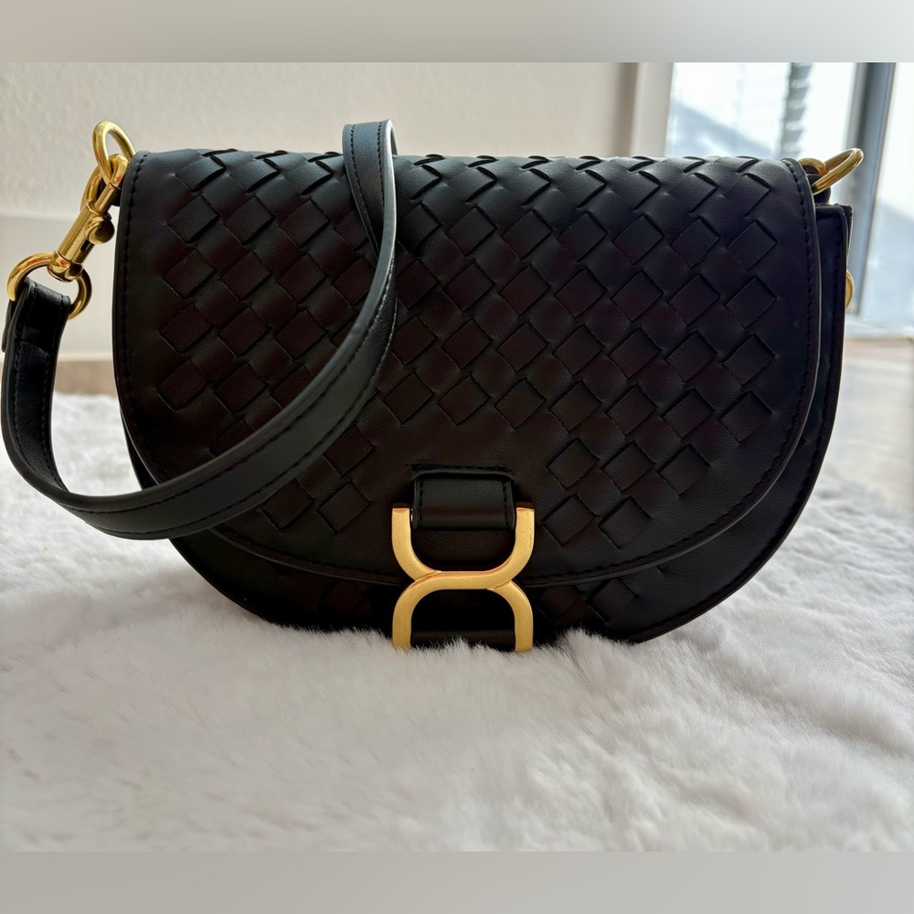 Urban Expressions Black Woven Crossbody Bag, new